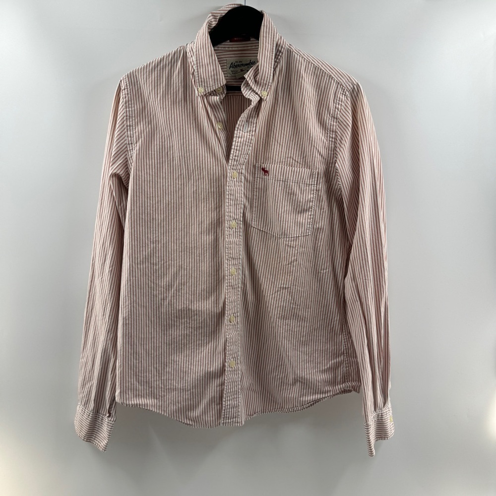 Y2K Abercrombie & Fitch Striped Button Up Shirt Peach White Size Large